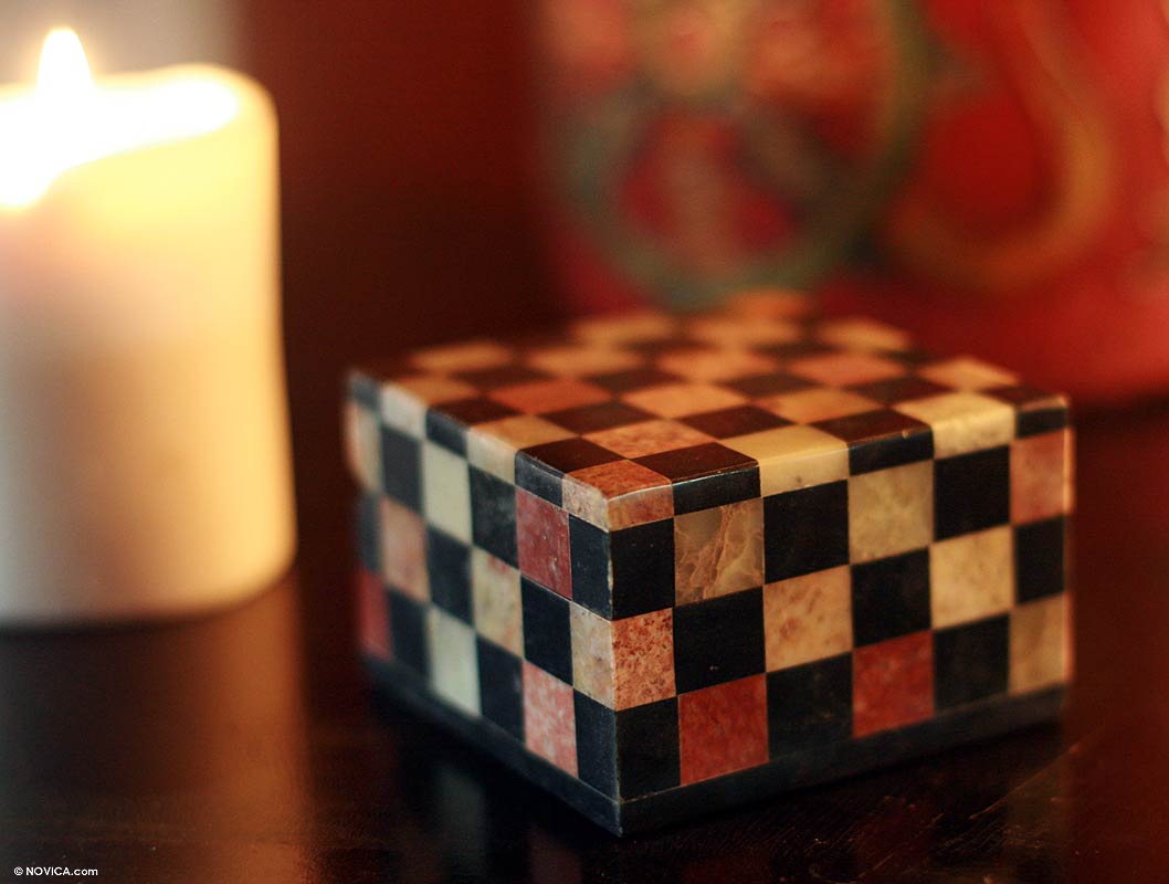 Checkered Soapstone Jewelry Box (Medium) - Checkmate