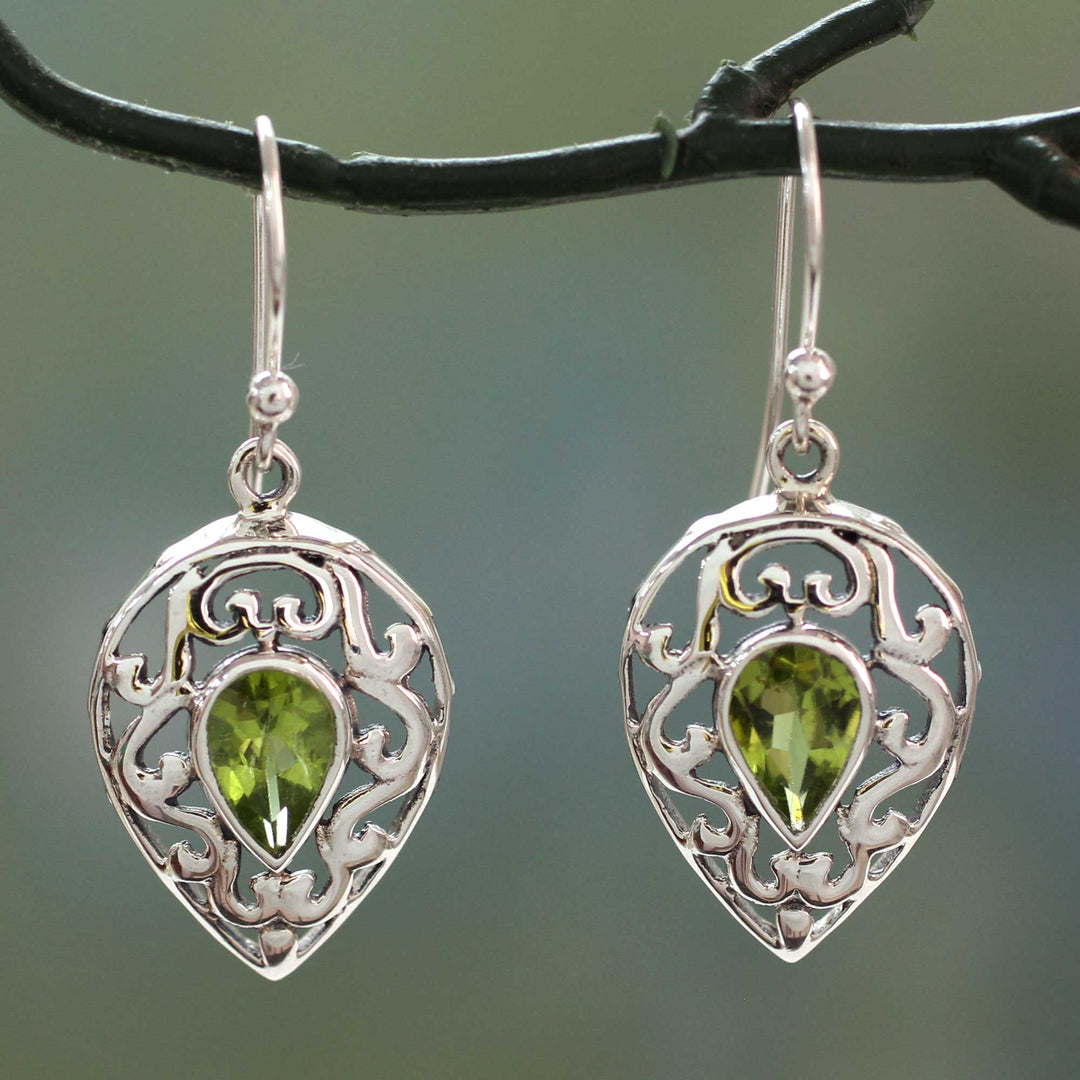 India Jewelry Earrings in Sterling Silver and Peridot  - Lime Lace