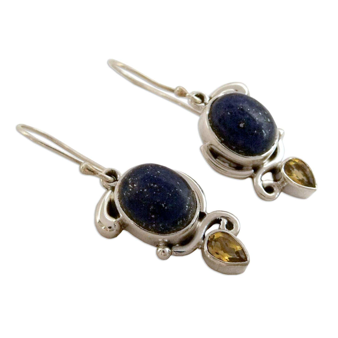 Indian Earrings with Lapis Citrine and Sterling Silver - Royal Charm