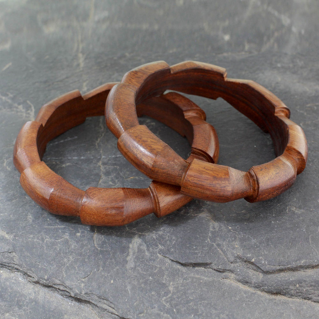 Handmade Wood Bangle Bracelets (Pair) - Forest Suns