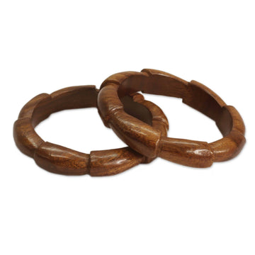 Handmade Wood Bangle Bracelets (Pair) - Forest Suns