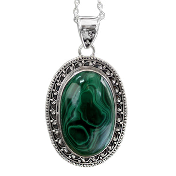 Sterling Silver Necklace Malachite Jewelry from India - Forest Whirlwind