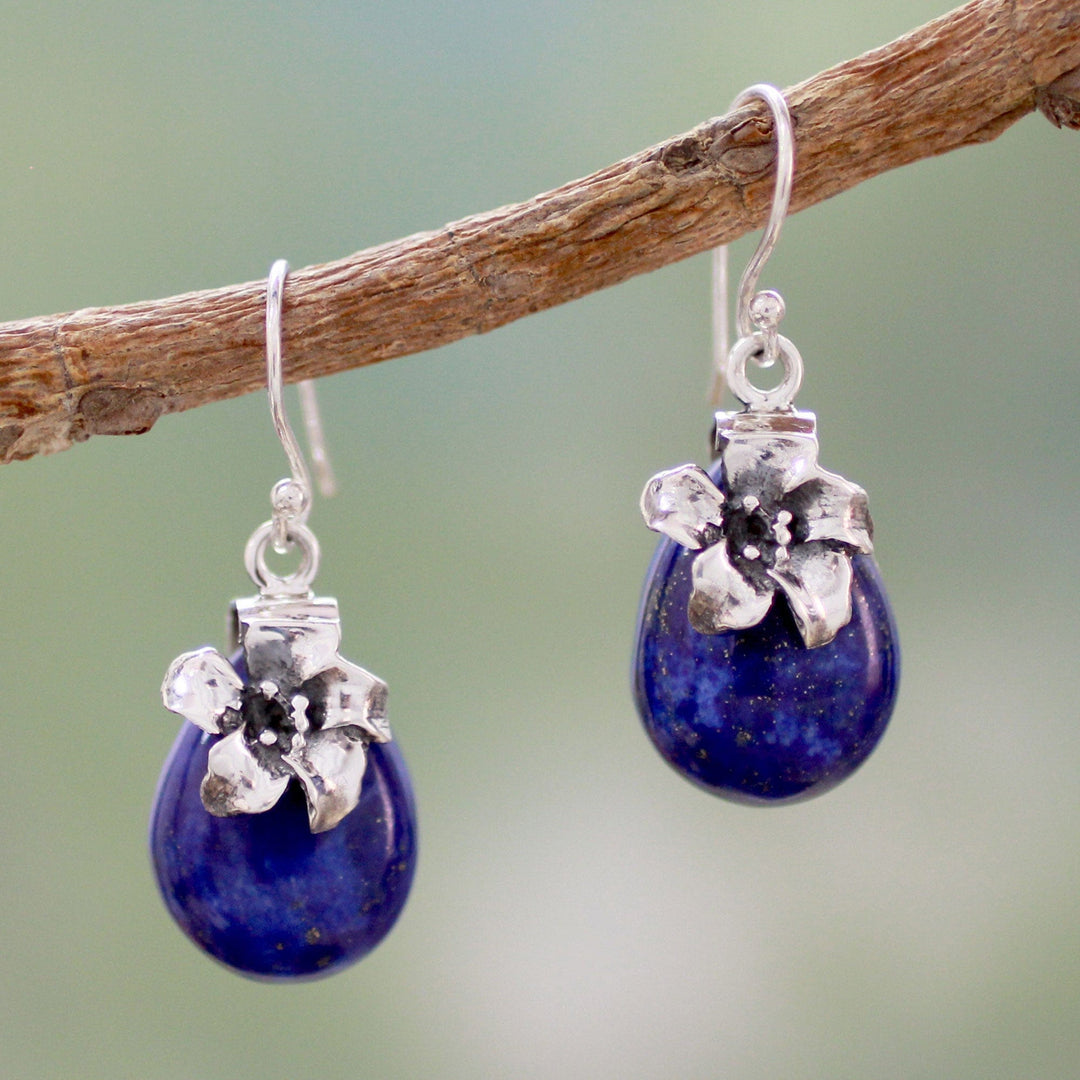 Lapis Lazuli Earrings Sterling Silver Floral Jewelry - Lovely Lily