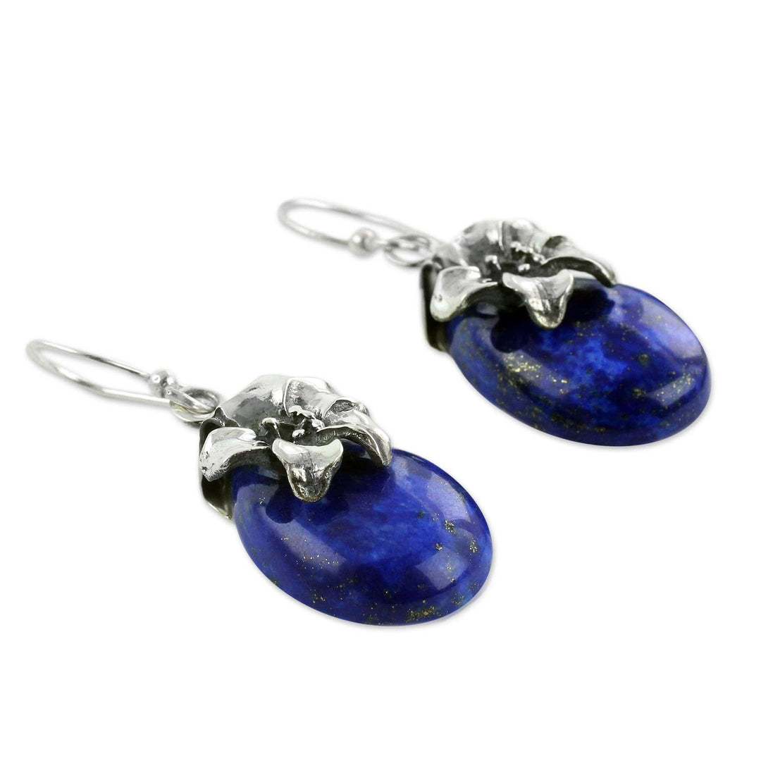 Lapis Lazuli Earrings Sterling Silver Floral Jewelry - Lovely Lily