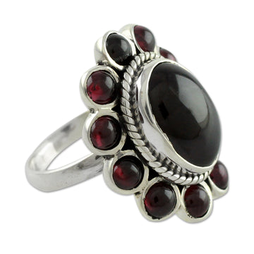 Floral Jewelry Sterling Silver and Garnet Ring - Scarlet Petals