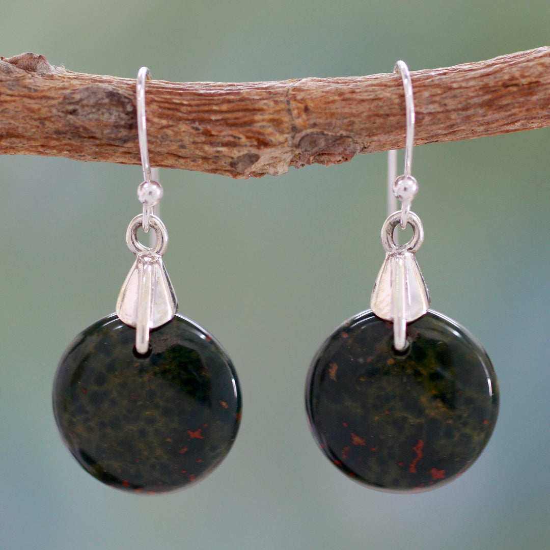 Bloodstone Sphere Earrings India Artisan Jewelry - Moon of Justice