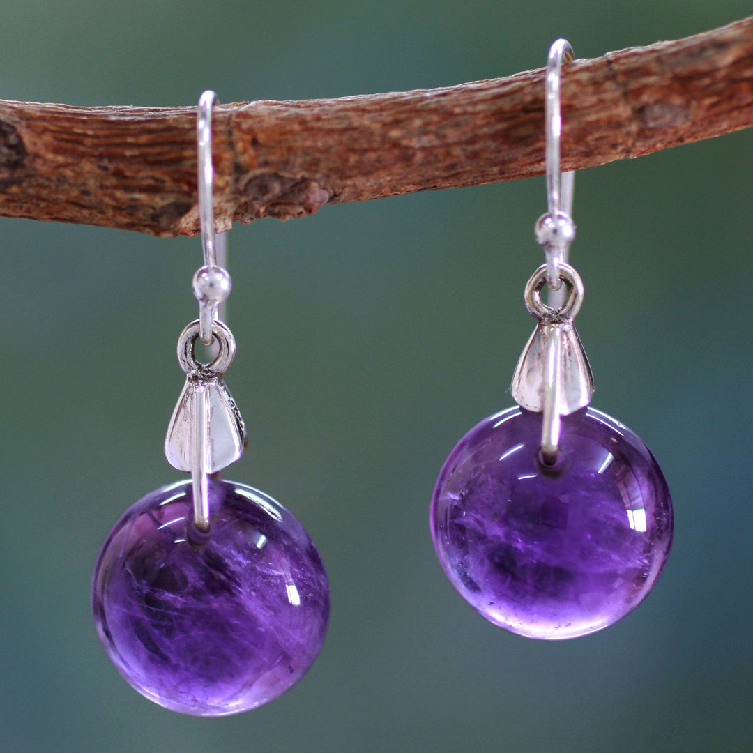 Amethyst Sphere Earrings India Artisan Jewelry - Moon of Mysticism