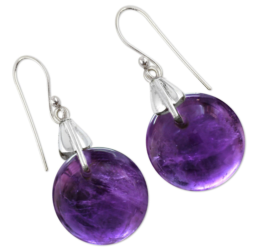 Amethyst Sphere Earrings India Artisan Jewelry - Moon of Mysticism