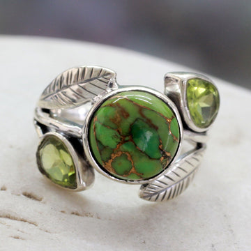 Handmade Peridot Ring with Composite Turquoise - Green Ivy