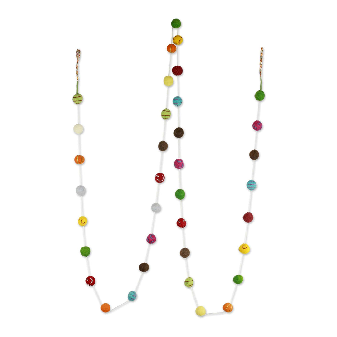 Embroidered  Wool Garland - Gumdrop Pompoms