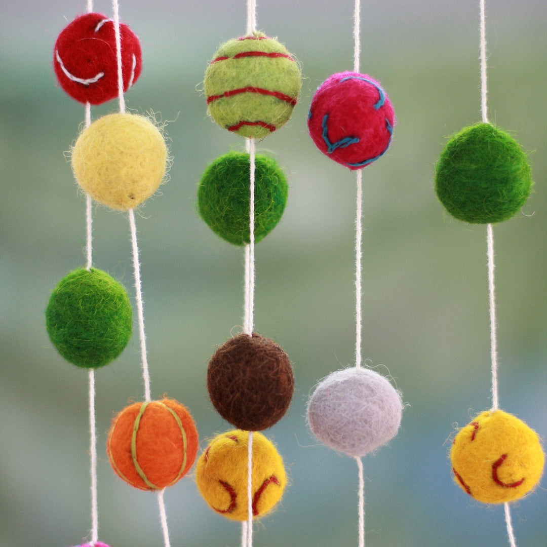 Embroidered  Wool Garland - Gumdrop Pompoms