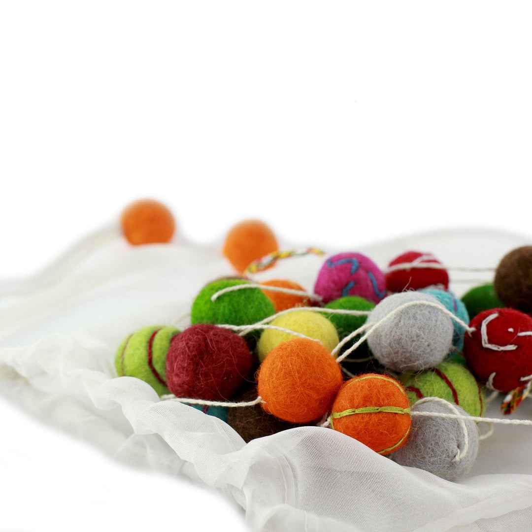 Embroidered  Wool Garland - Gumdrop Pompoms