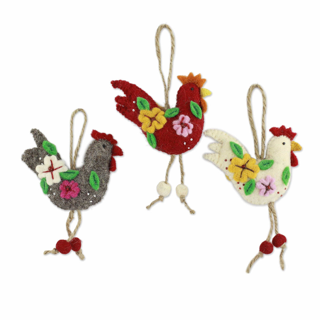 Wool Ornaments - Set of 3 - Three French Hens