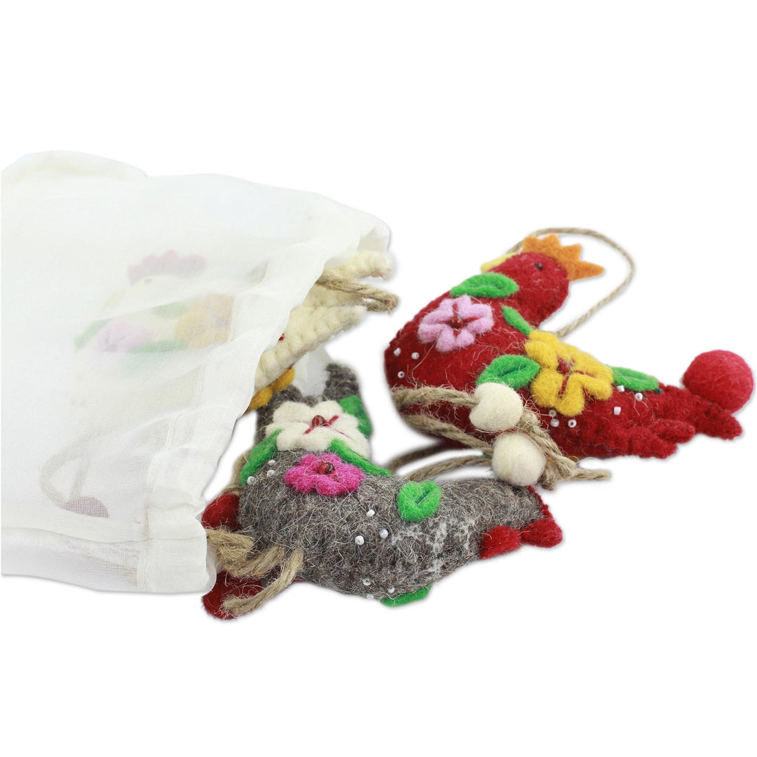 Wool Ornaments - Set of 3 - Three French Hens