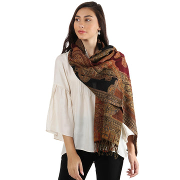 Multi Colored Wool Jamawar Shawl Wrap - Mughal Exuberance