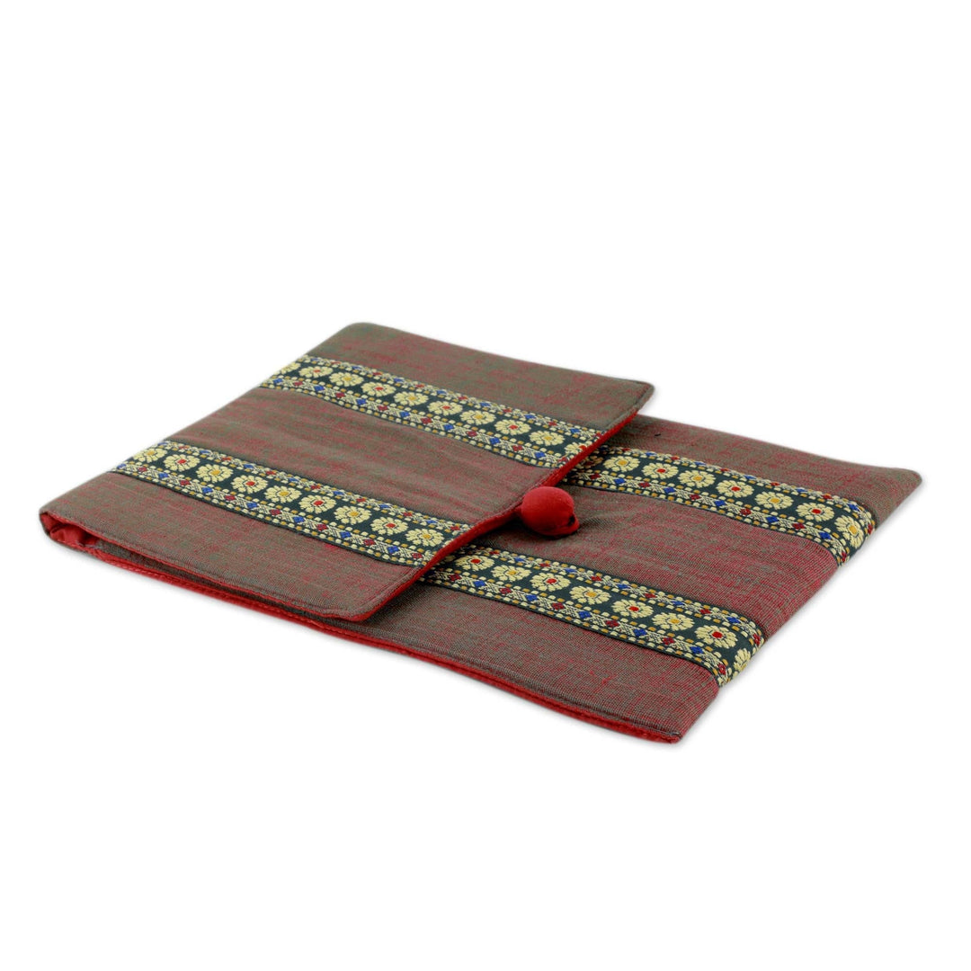 Hand-woven Cotton Tablet Case Fully Lined and Padded - Assam Fields