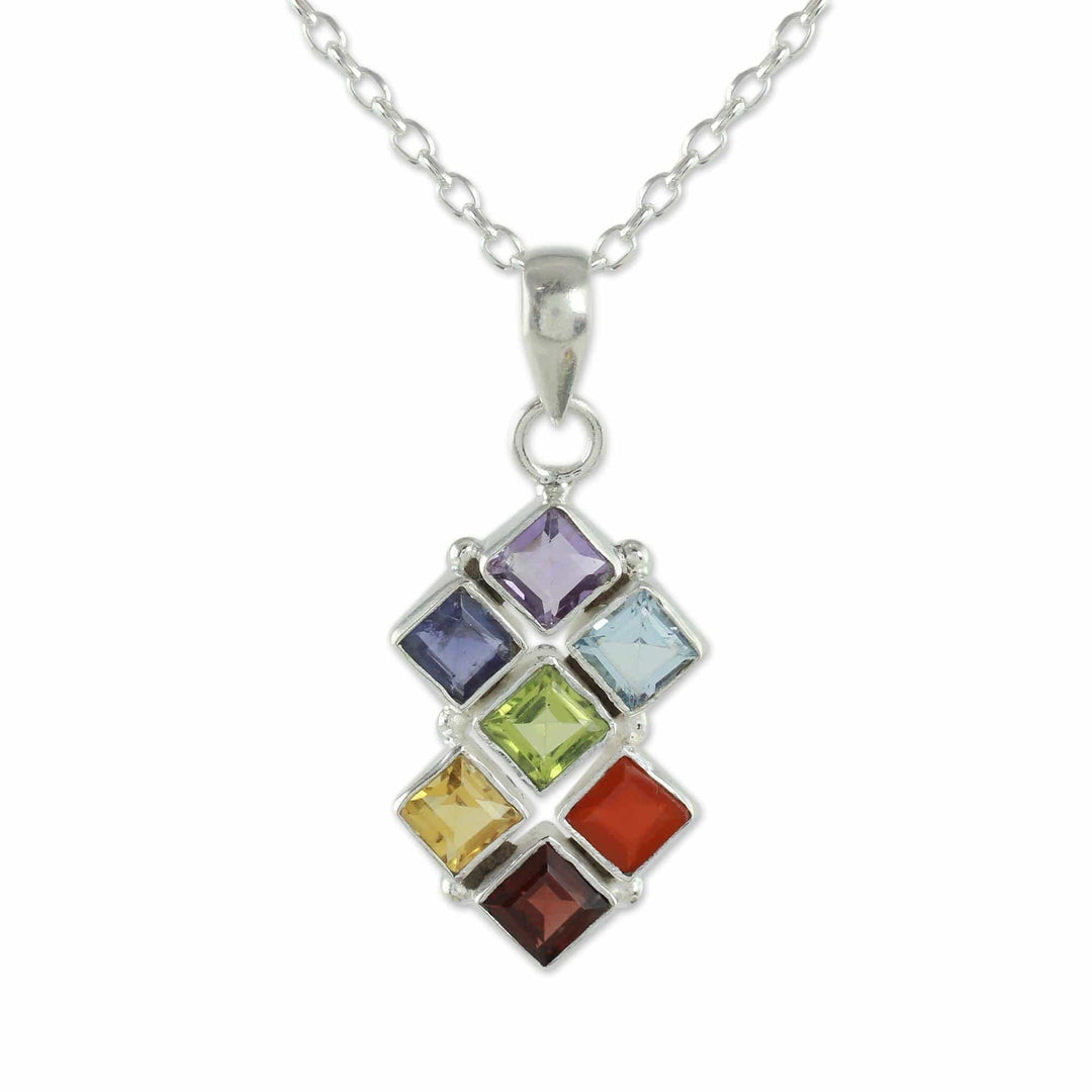 Multi-Gemstone Sterling Silver Necklace Chakra Jewelry - Wellness