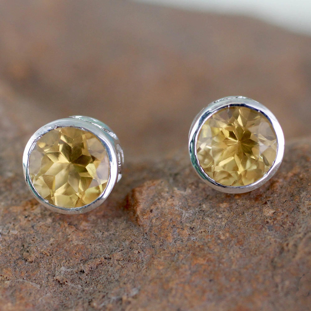 Citrine Stud Earrings Sterling Silver Jewelry - Spark of Life