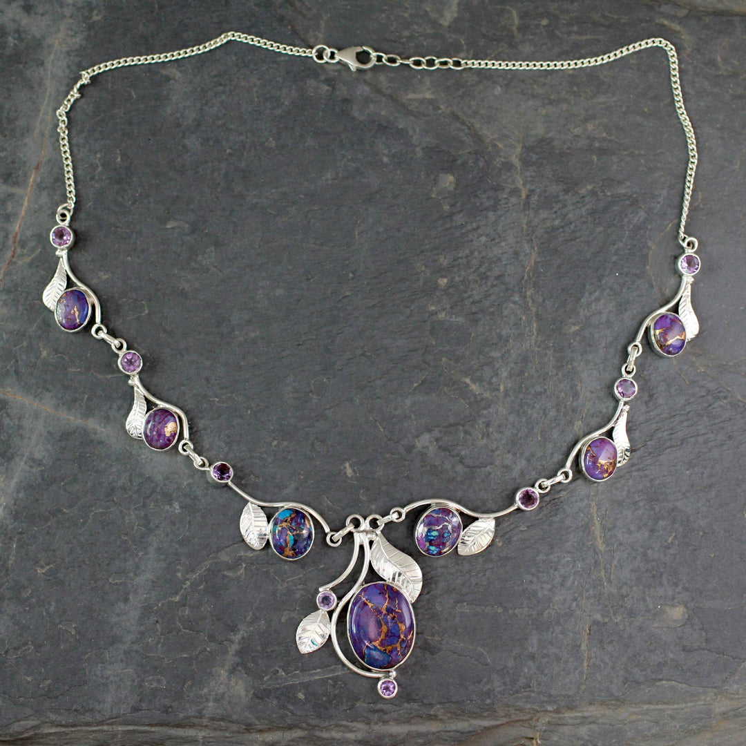 Purple Turquoise and Amethyst Handmade Necklace from India - Dew Blossom