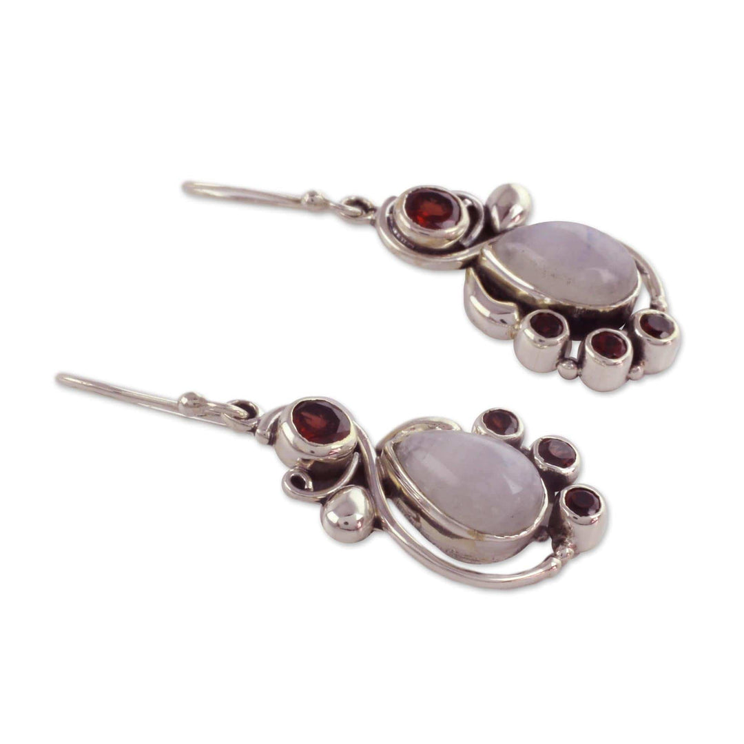 Garnet Earrings with Rainbow Moonstone - Exquisite