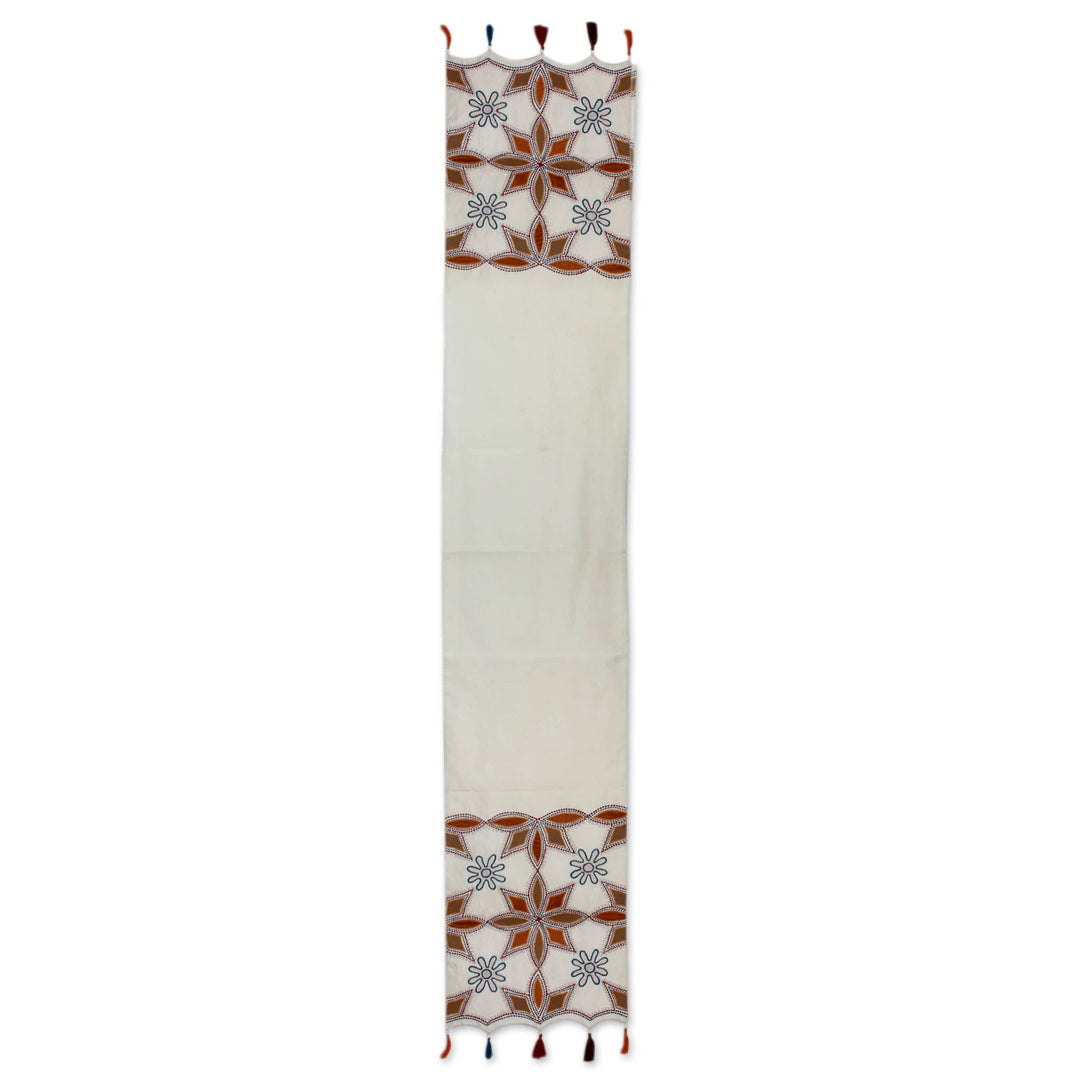Embroidered Applique Table Runner with Beadwork from India - Ginger Stars