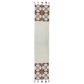 Embroidered Applique Table Runner with Beadwork from India - Ginger Stars