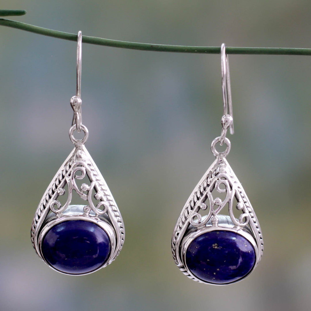 Fair Trade Lapis Lazuli and Sterling Silver Earrings - Royal Grandeur