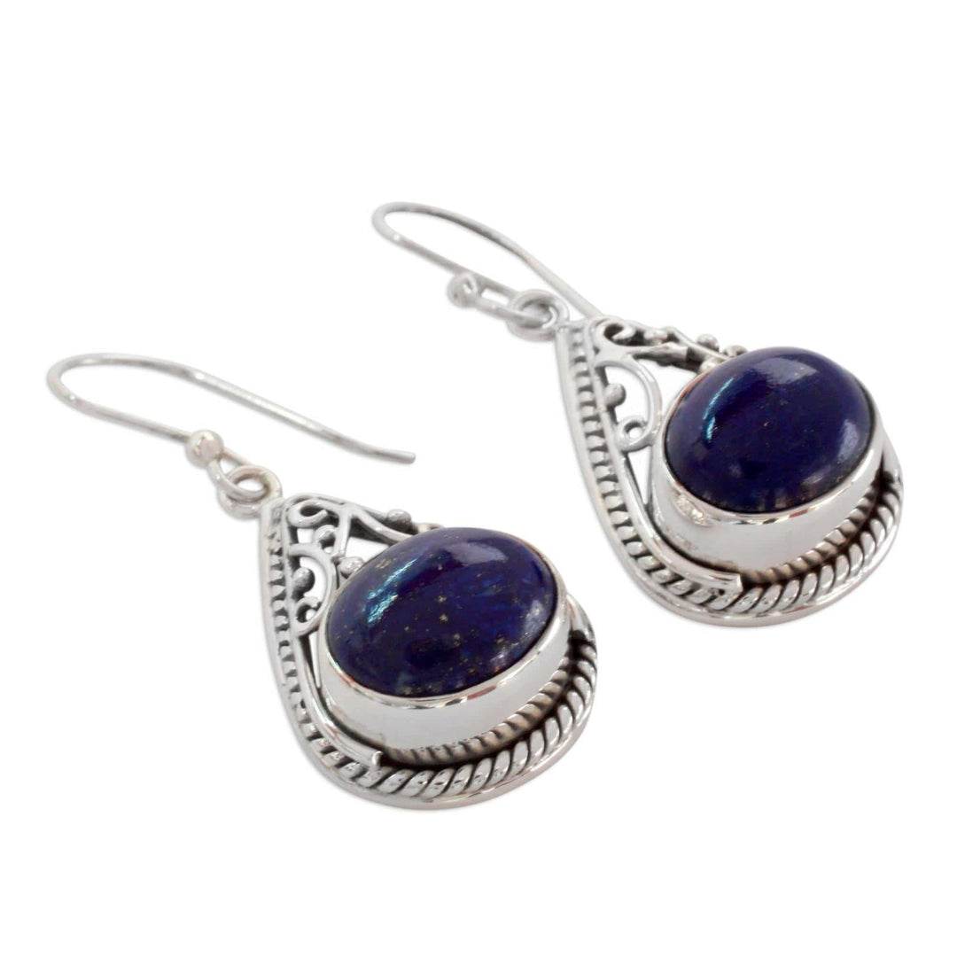 Fair Trade Lapis Lazuli and Sterling Silver Earrings - Royal Grandeur