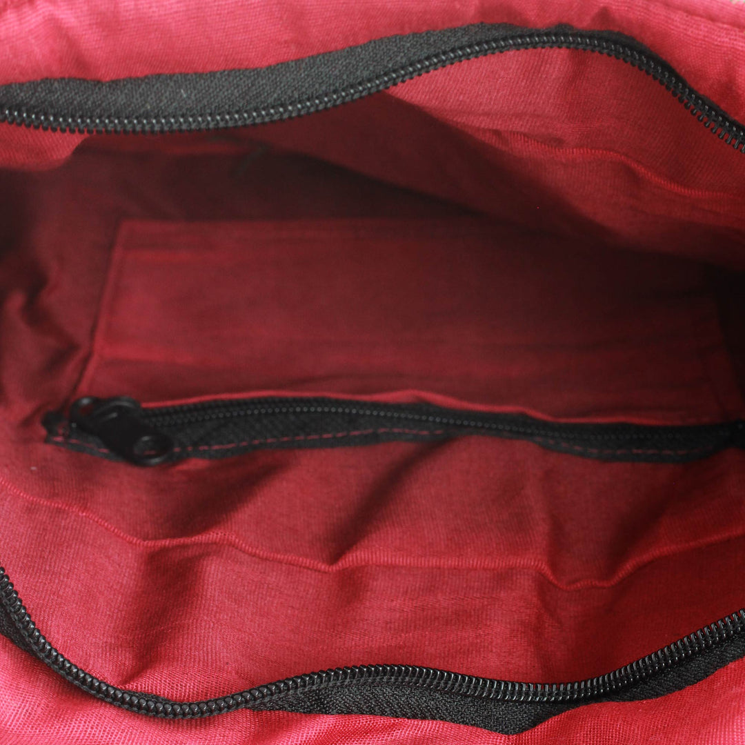 Red and Orange Striped Cotton Shoulder Bag from India - Scarlet Dawn