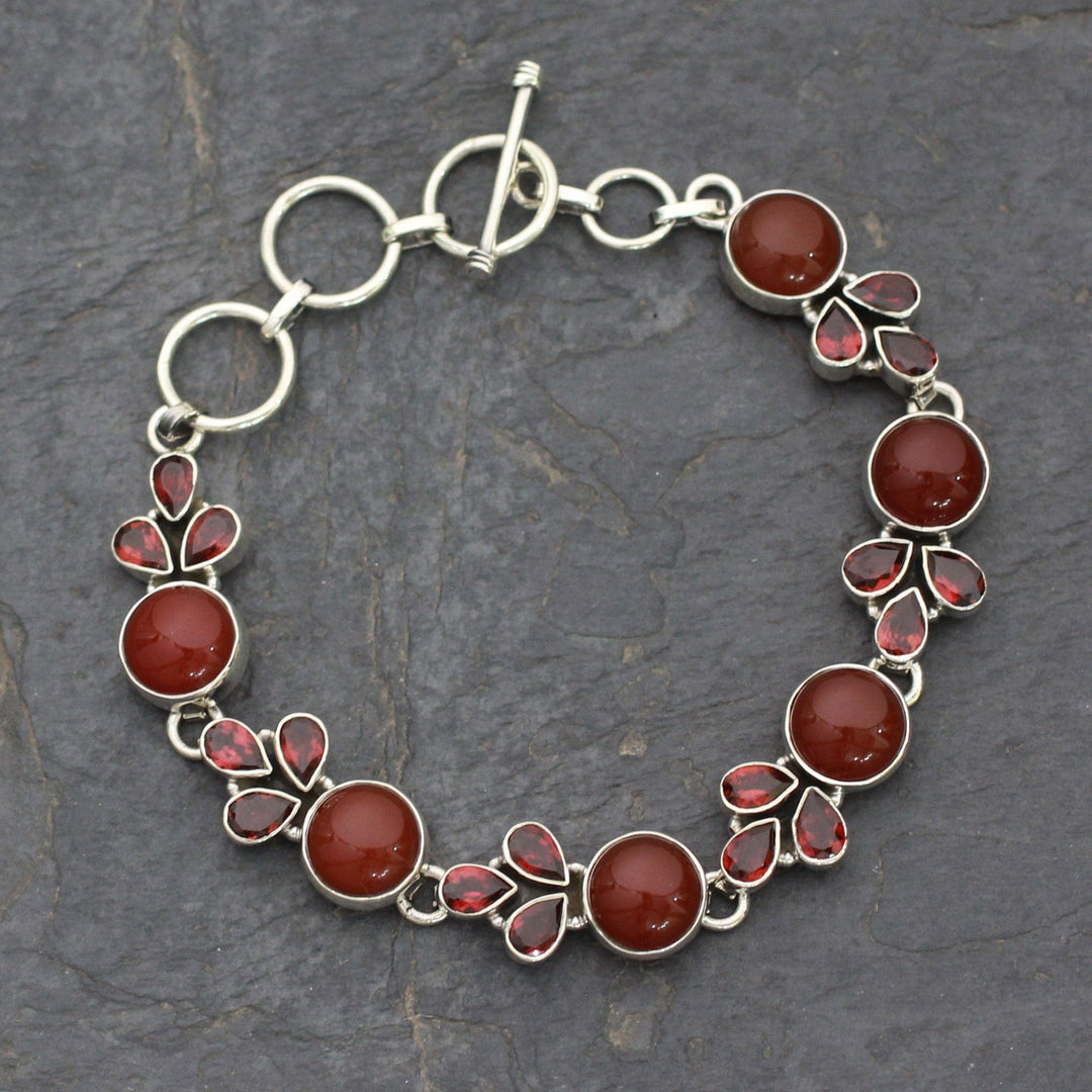 Natural Carnelian and Garnet Gemstone Link Bracelet - Romantic Glow