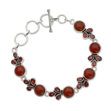 Natural Carnelian and Garnet Gemstone Link Bracelet - Romantic Glow