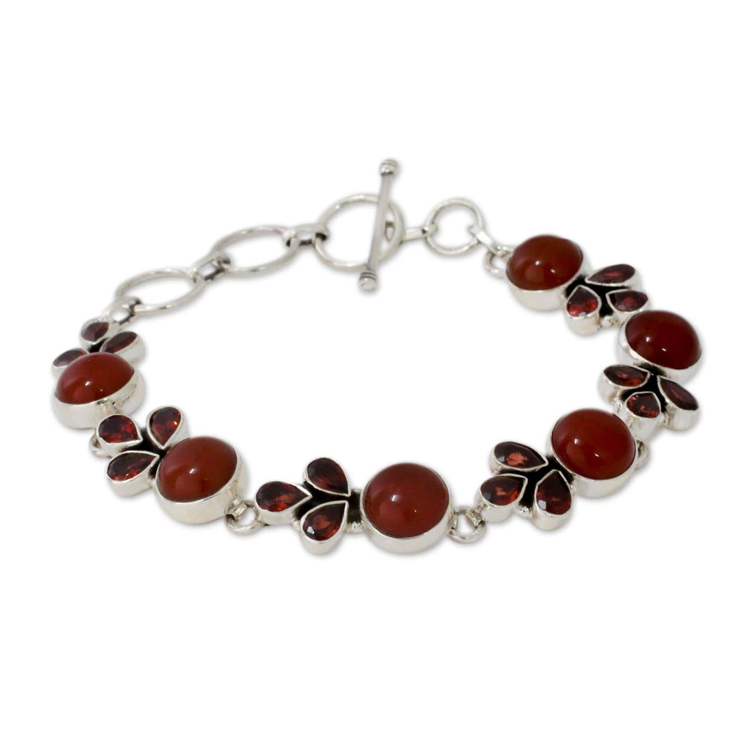 Natural Carnelian and Garnet Gemstone Link Bracelet - Romantic Glow