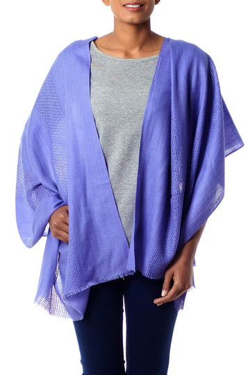 Hand Loomed 100% Wool Periwinkle Blue Wrap for Women - Periwinkle Allure