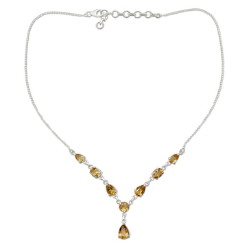 Citrine and Silver Y Necklace - Golden Princess