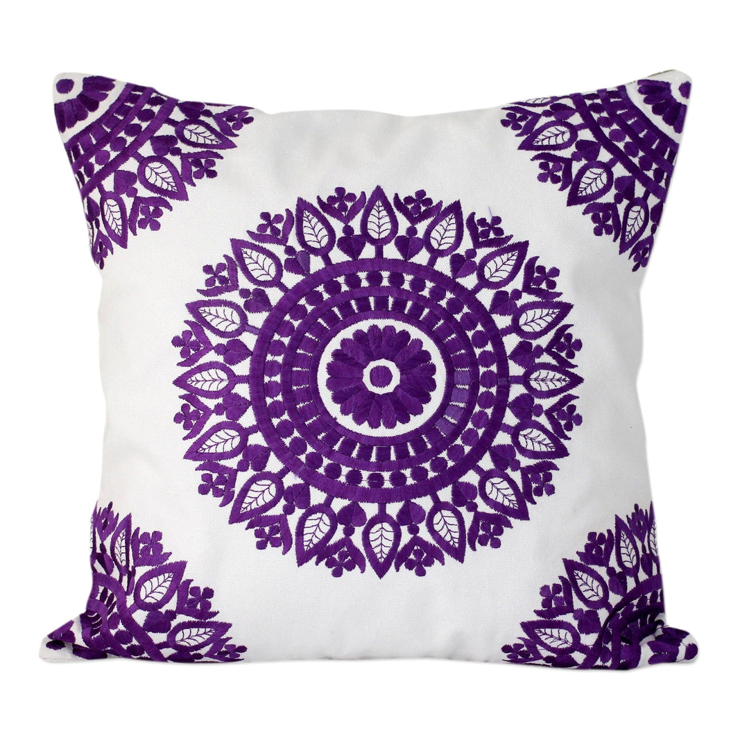 Embroidered Cotton Cushion Covers - Set of 2 - Amethyst Mandalas