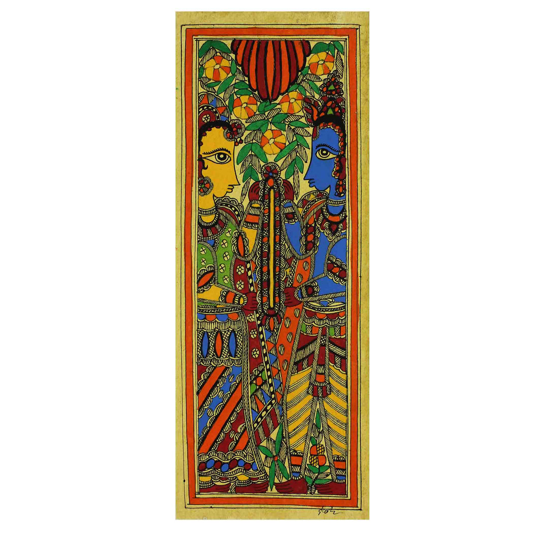 Authentic India Madhubani Ramayana Theme Painting - Rama and Sita Union