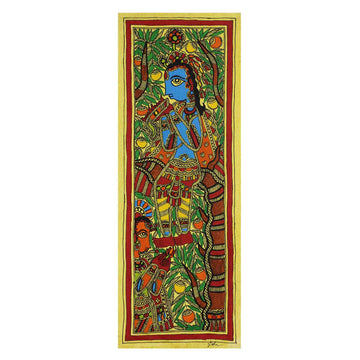 Authentic India Madhubani Painting of Krishna and Radha - Song of Love
