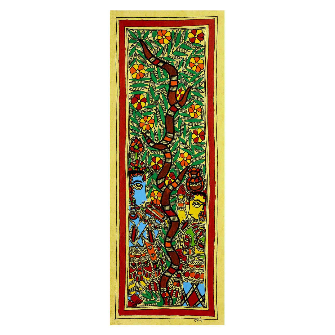 Radha and Krishna Authentic India Madhubani Painting - The Benevolent Couple