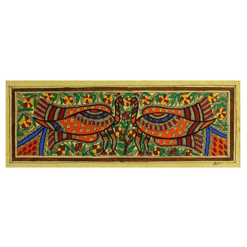 Signed Authentic India Madhubani Painting - Peacock Dance