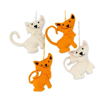 Wool and Glass Beaded Ornaments - Set of 4 - Crazy Cats