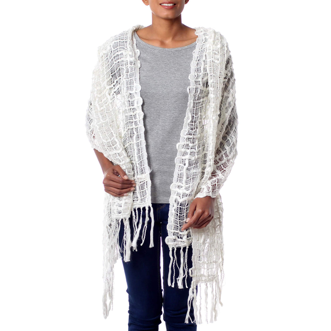 Lightweight Loosely Woven Off White Fair Trade Shawl - Gossamer Ivory