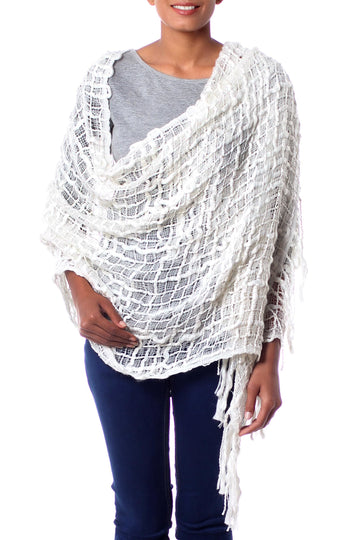 Lightweight Loosely Woven Off White Fair Trade Shawl - Gossamer Ivory