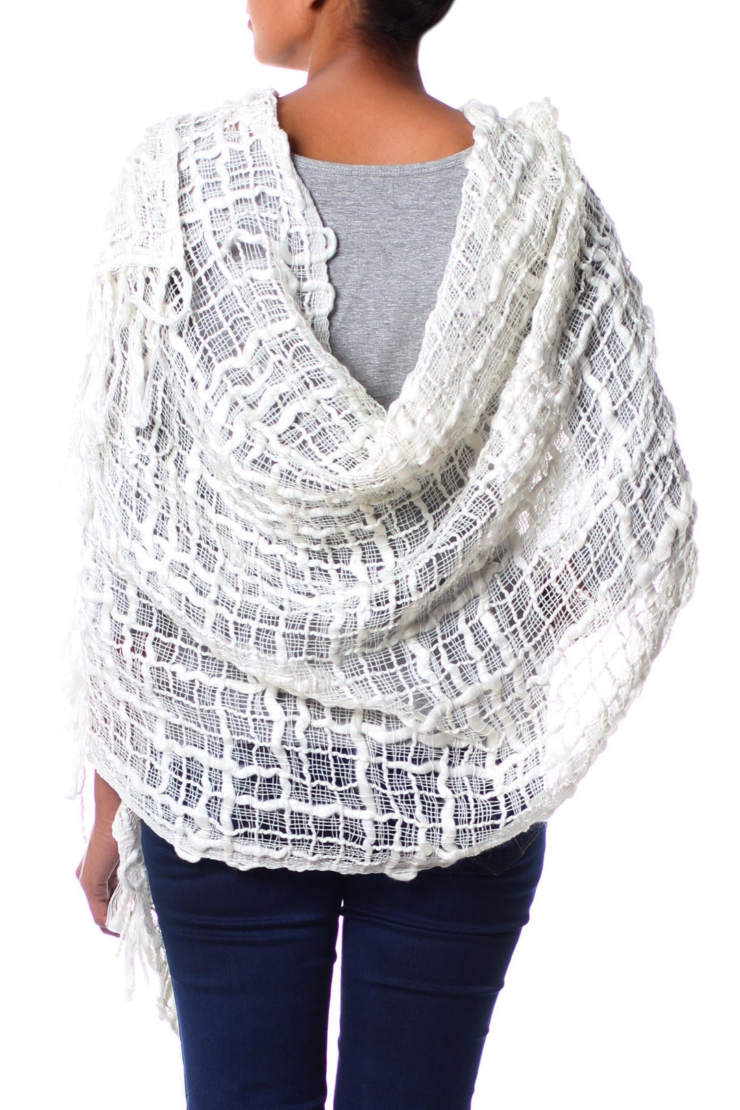 Lightweight Loosely Woven Off White Fair Trade Shawl - Gossamer Ivory