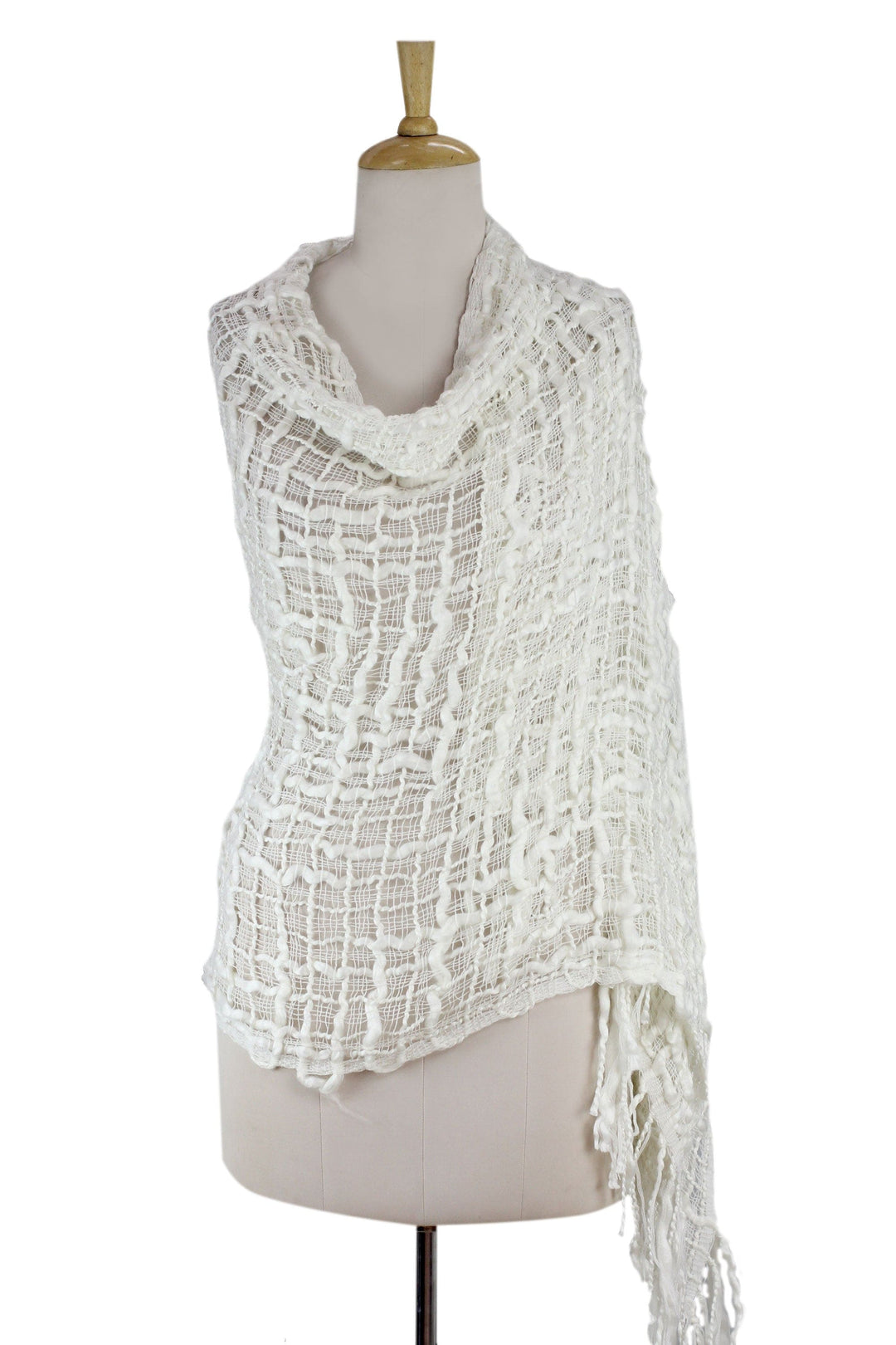Lightweight Loosely Woven Off White Fair Trade Shawl - Gossamer Ivory