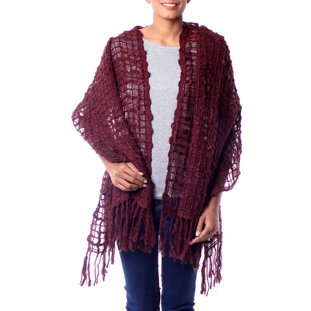 Fair Trade Loosely Woven Burgundy Lightweight Shawl - Gossamer Wine