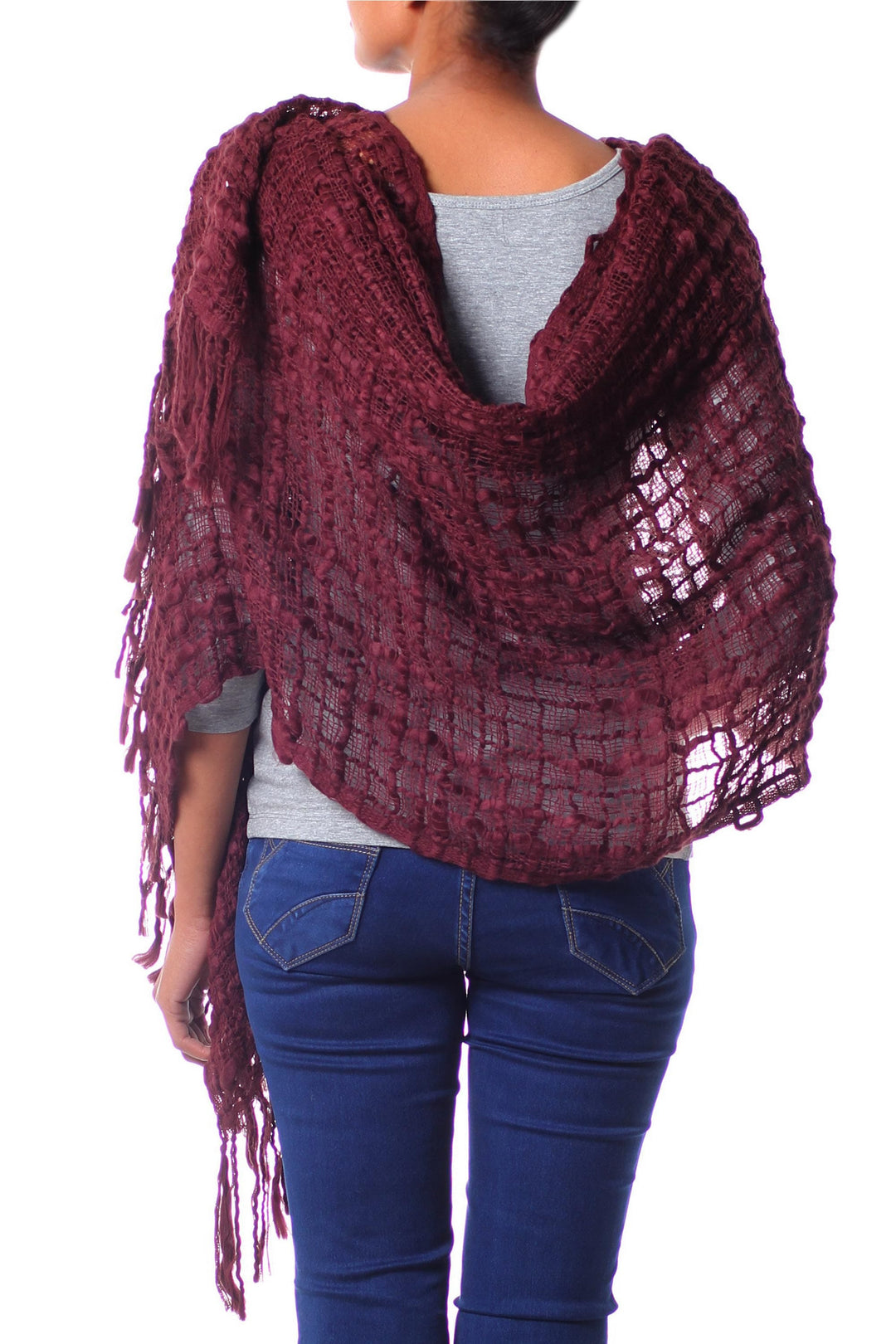 Fair Trade Loosely Woven Burgundy Lightweight Shawl - Gossamer Wine