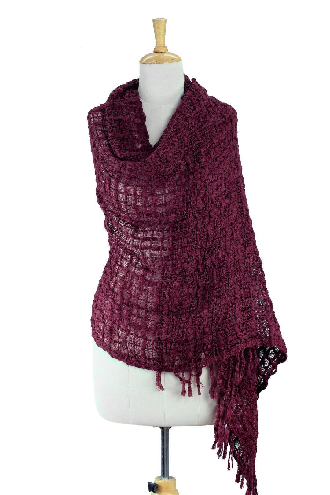 Fair Trade Loosely Woven Burgundy Lightweight Shawl - Gossamer Wine