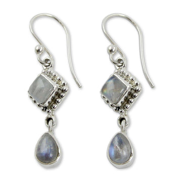 Silver and Rainbow Moonstone Earrings - Queen of Diamonds