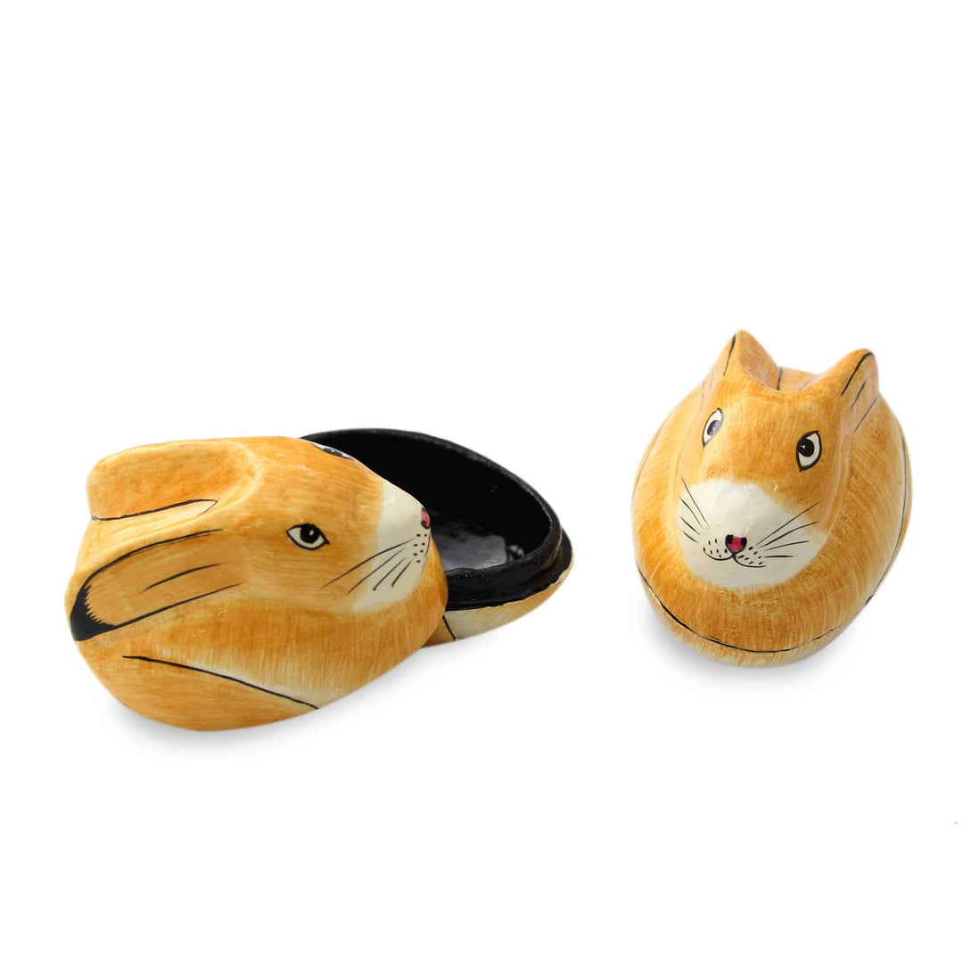 Artisan Crafted Papier Mache Decorative Bunny Boxes (Pair) - Charismatic Rabbits