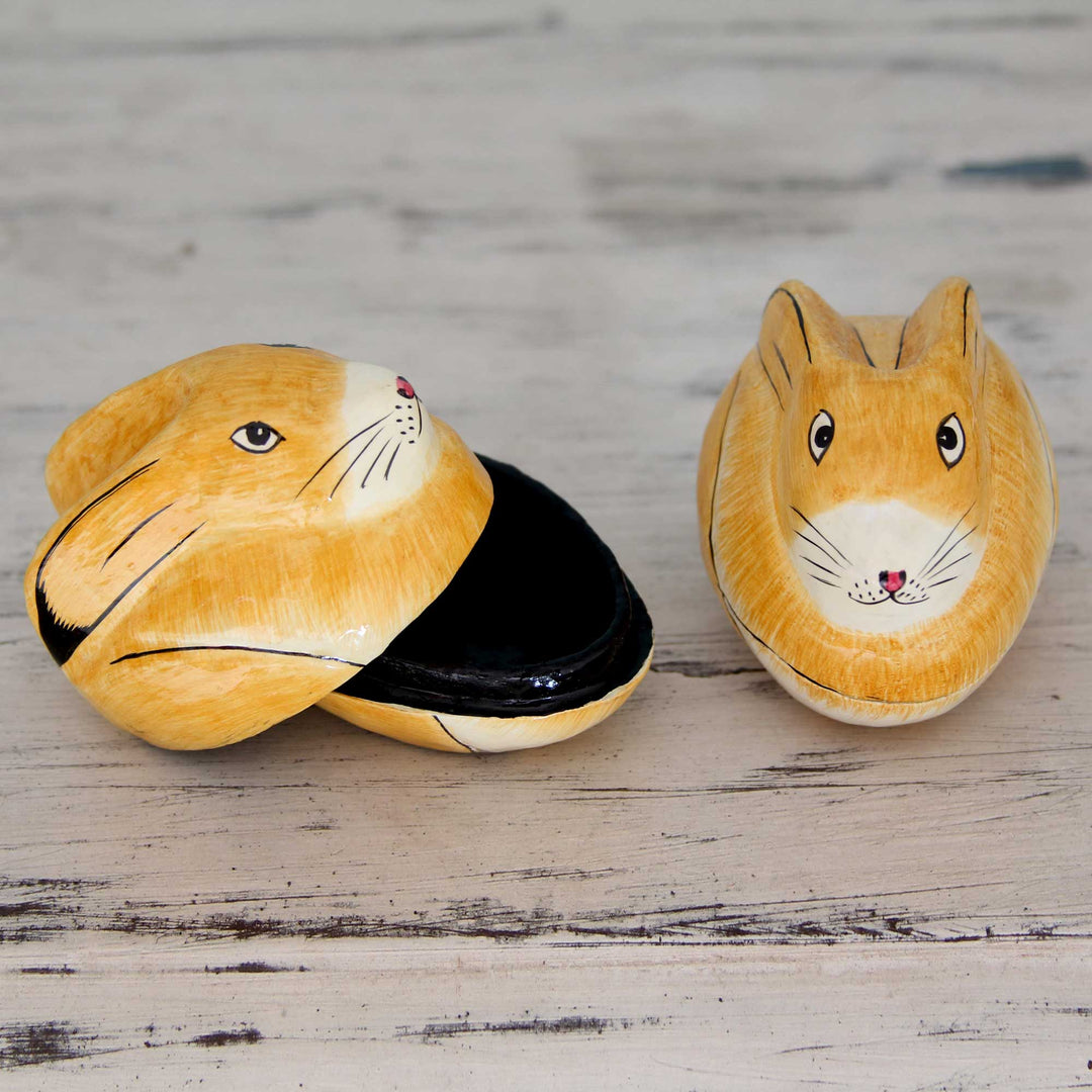 Artisan Crafted Papier Mache Decorative Bunny Boxes (Pair) - Charismatic Rabbits